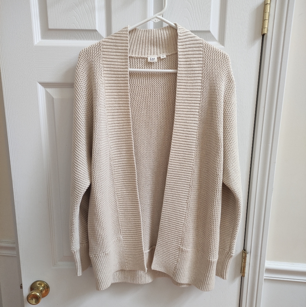 Cable knit open cardigan long line women's M